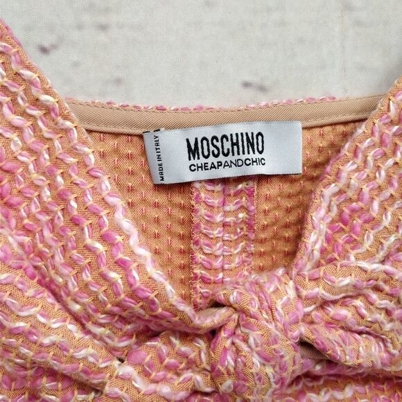 MOSCHINO Cheap & Chic Pink Tweed Strapless Bow Front Dress, IT44, US 10, NWT - Picture 3 of 8